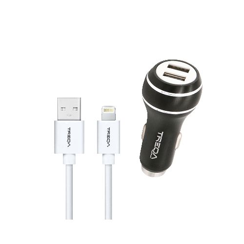 Cargador de Coche 2 USB C/ Cable Ios Lightning  TREQA