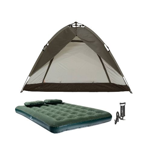 COMBO Carpa repelente al agua autoarmable - 2 personas - Verde + Colchón Inflable Doble KLIMBER + 2 Almohadas + Inflador - Marron — Aventureros