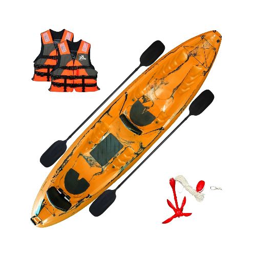 Kayak Raia triplo 2 adultos + 1 niño - Caiaker - Naranja neon — Aventureros