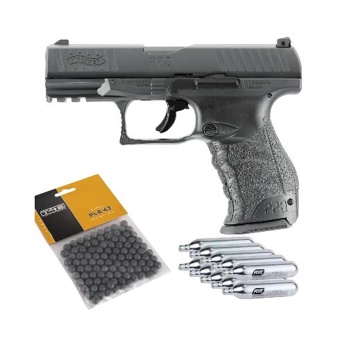 Combo pistola traumática Walther PPQ M2 cal .43 + 10 garrafas de CO2 + 100 balines — Aventureros