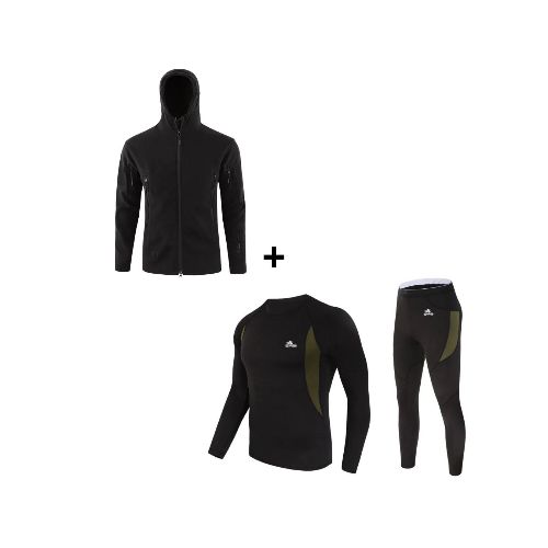 Combo equipo térmico más campera micropolar - Negro — Aventureros