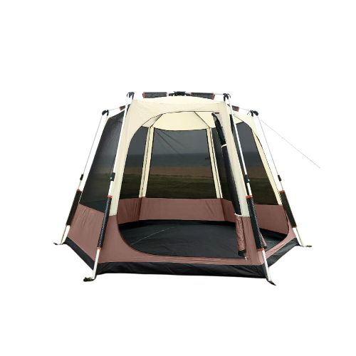 Carpa hexagonal automática con toldo - 4 personas - Marrón — Aventureros