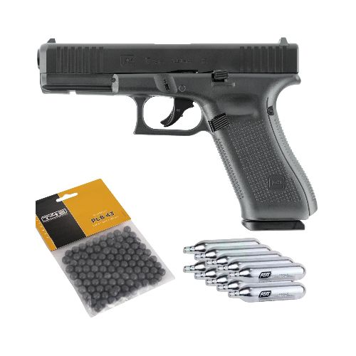 Combo pistola traumática Glock 17 cal .43 + 10 garrafas de CO2 + 100 balines — Aventureros