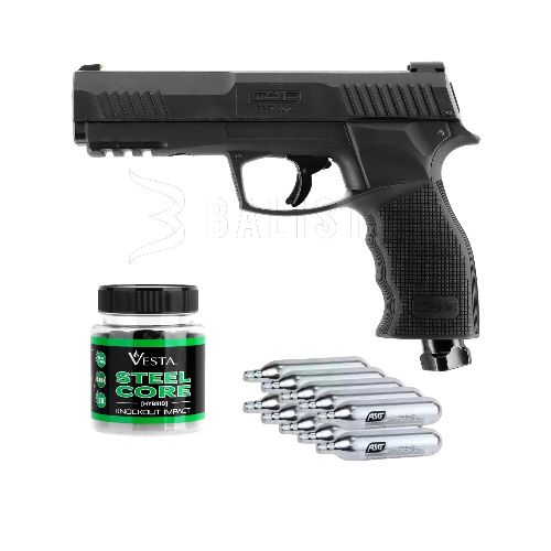 Combo de pistola traumática T4E TP50 + 50 balines Steel Core .50 + 10 garrafas — Aventureros