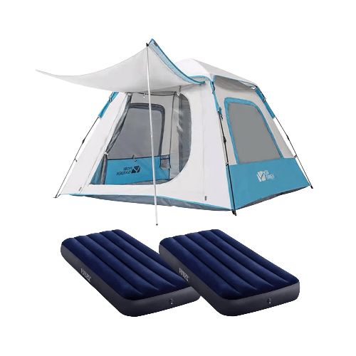 COMBO Carpa automática con toldo para 2 personas - Blanco + 2 Colchón inflable de 1 plaza — Aventureros