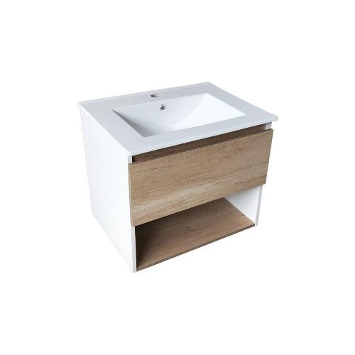 MUEBLE BAÑO COMBINADO BLANCO Y MADERA 59X45X50 — Acher Cerámicas