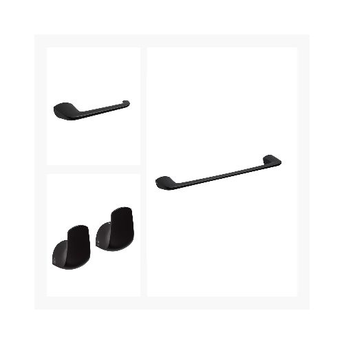 SET DE ACCESORIOS NEGRO MATE INCLUYE 2 PERCHAS, PORTAROLLO Y TOALLERO BARRAL 40CM. EPUYEN FV — Acher Cerámicas