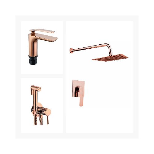 Juego Completo De Griferia Rose Gold, Incluye Lav.Alto,Ducha Embutida Y Ducha Higienica Linea Modena — Acher Cerámicas