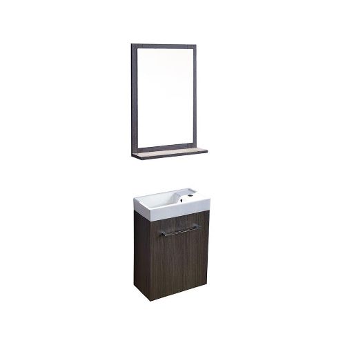 MUEBLE BAÑO EN MDF CON ESPEJO Y ESTANTE COLOR ROBLE OSCURO — Acher Cerámicas