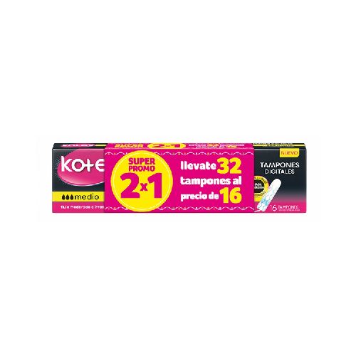 KOTEX - TAMPONES - MEDIO - PCK - 40 UNID AnteriorO.B. - SUPER X 8 PróximoO.B. - MEDIO X 8 