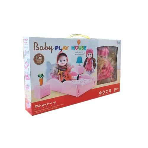 Muñeca Con Cunita Rosada  TUTTI PLAY KIDS