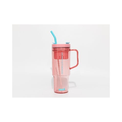 VASO DE GRAN CAPACIDAD CON ASA Y PAJITA (1100 ML/ROSA) — MUMUSO