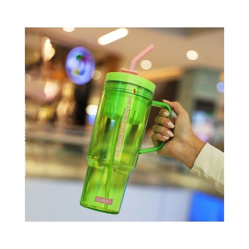 VASO DE GRAN CAPACIDAD CON ASA Y PAJITA (1100 ML/VERDE) — MUMUSO