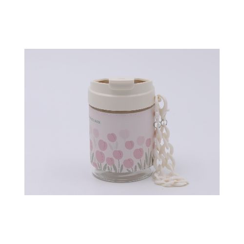 VASO DE VIDRIO PEQUEÑO CON CADENA (TULIPÁN/BLANCO/450 ML) — MUMUSO