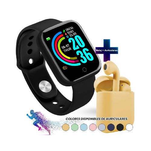 Reloj Inteligente D20 Smartwatch Fitness + Auriculares I12  