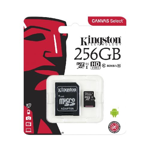 Tarjeta de Memoria MicroSD Clase 10 Canvas Select con Adaptador SD de 256GB Kingston  