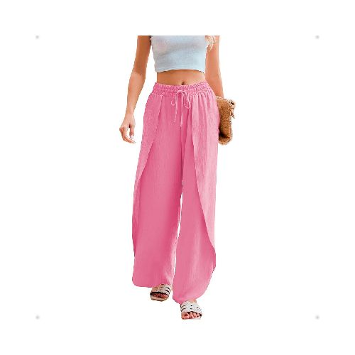 Pantalón Palazzo Liso Con Abertura Ambas Piernas Rosa  