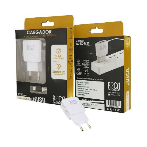 Cargador Inteligente Roca 3.1a Micro Usb 2 Puertos M31  