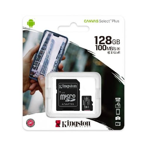 Tarjeta de Memoria MicroSD Clase 10 Canvas Select Plus con Adaptador SD de 128GB Kingston  