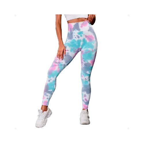 Calza Deportiva Tie Dye Tiro Alto Celeste Y Fucsia L  