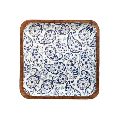 Plato de Madera de 16,5 x 16,5 cm - Varios Diseños - Arabesco Azul — Cartoons