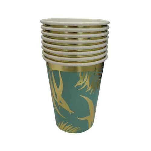 Cotillón Vaso Descartable x8 - Hoja Dorada/Fondo Verde — Cartoons