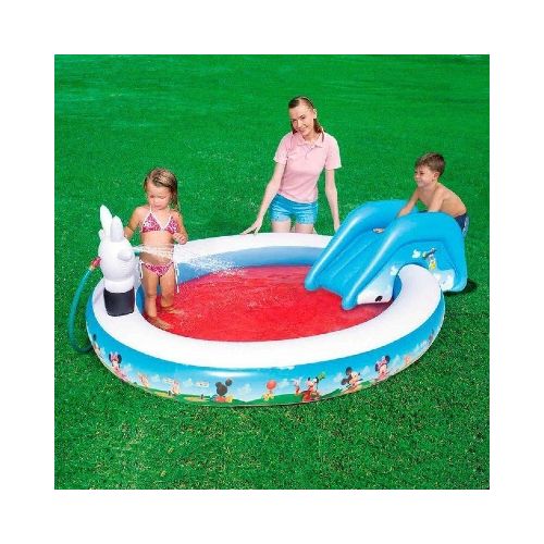 Piscina Inflable Mickey 236 Lts Tobogán Y Roseador Agua  Mickey mouse