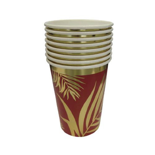 Cotillón Vaso Descartable x8 - Hoja Dorada/Fondo Rojo — Cartoons