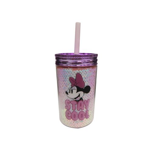 Vaso con Pajita Brillante Minnie 370 ml — Cartoons