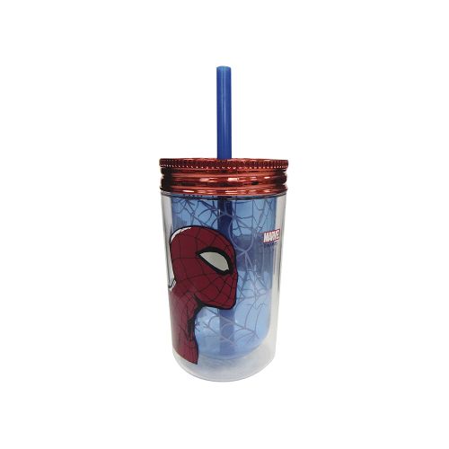 Vaso con Pajita Brillante Spiderman 370 ml — Cartoons