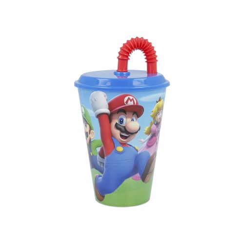 Vaso Plástico con Pajita Retráctil Mario Bros 430 ml — Cartoons