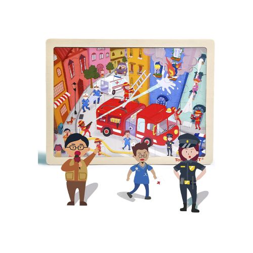 Puzzle 24 Piezas Bomberos de Madera 30 cm — Cartoons