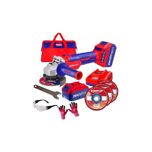 Amoladora Emtop S/esc Set c/Bolso +Carg +2bat +10 discos  EMTOP