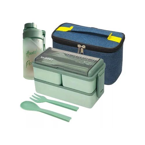 Set De Lunchera Vianda 2pisos Tupper+ Botella 600ml  