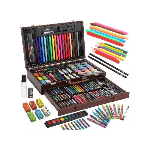 Set Arte Madera 123p Dibujo Valija Escolar Marcador  