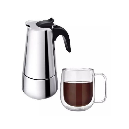 Pack Cafetera Italiana + Taza Doble Pared Anti Quemaduras  