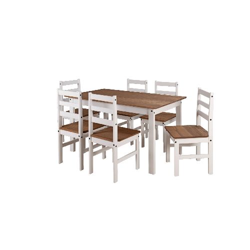 JUEGO DE COMEDOR 6 SILLAS PINO BLANCO 140X80 — Alfa Ventas