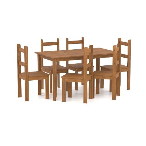 JUEGO DE COMEDOR 6 SILLAS PINO CERA 140X80 — Alfa Ventas