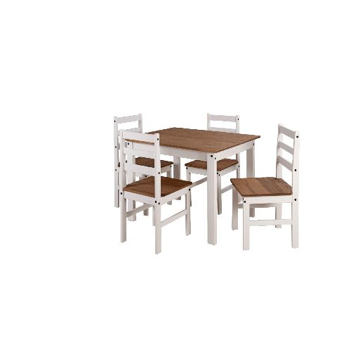 JUEGO DE COMEDOR 4 SILLAS PINO BLANCO 100X80 — Alfa Ventas