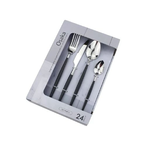 Set 24 Piezas Cubierto Acero Inox Mango Negro Osaka  