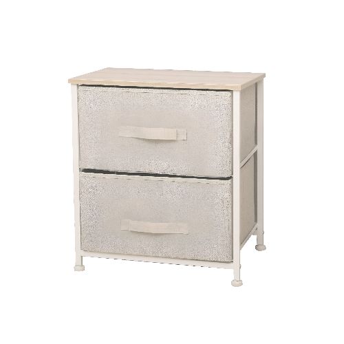 Mueble Organizador Mesa De Luz Tela Y Acero 2 Cestos - Beige  