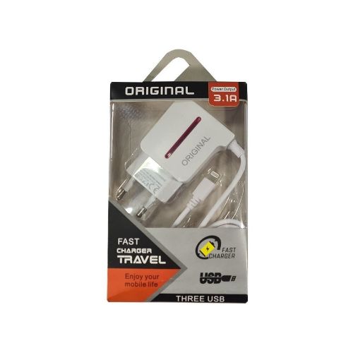 Cargador Rapido 3.1a + Cable Lightning 2 Usb Rapido Pared - Color Variante ROJO — Atrix