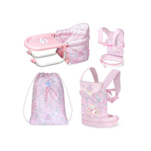 Set Viaje De Cuevas 3en1 Portabebé Bolso Silla Comer Muñecas - Variante Color Rosa — Atrix