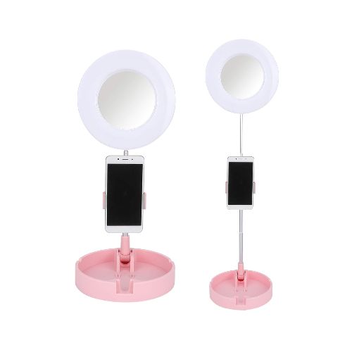 Espejo Con Aro Luz Led Selfie Soporte Celular Maquillaje - Variante Color Rosa — Atrix