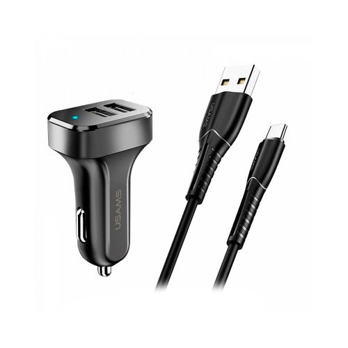 Cargador Para Auto Ficha 2 Usb Cable Tipo C Carga Rapida — Atrix