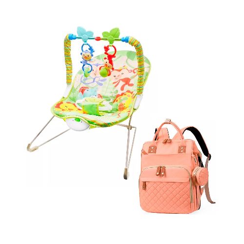 Silla Mecedora Bouncer Bebé + Mochila Maternal Impermeable - Variante Color Verde Salmon — Atrix