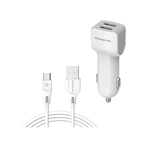 Cargador Auto Somostel Usb Doble + Cable Micro Tipo C Rapido - Variante Entrada Microusb — Atrix