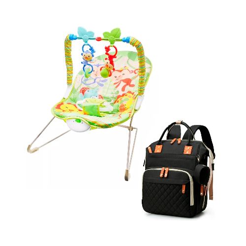 Silla Mecedora Bouncer Bebé + Mochila Maternal Impermeable - Variante Color Verde Negro — Atrix