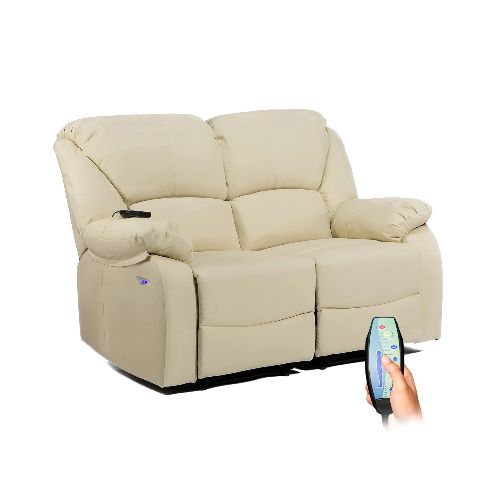 Sofá Sillón 2 Cuerpos Reclinable Masajeador Electrico Living - Color Variante Crema — Atrix