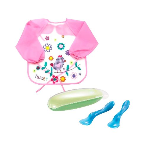 Kit Babero Delantal Bebé Mangas Cubiertos Estuche Infantil - Color Variante Pajaro — Atrix